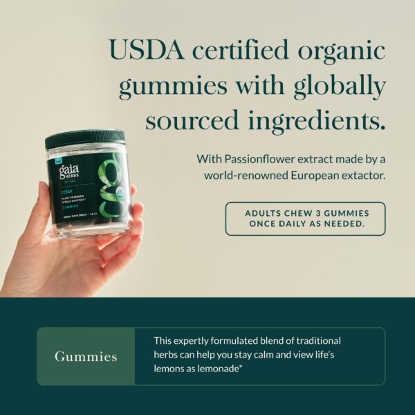 Ingredientes hierbas premium gomitas relax GAIA HERBS