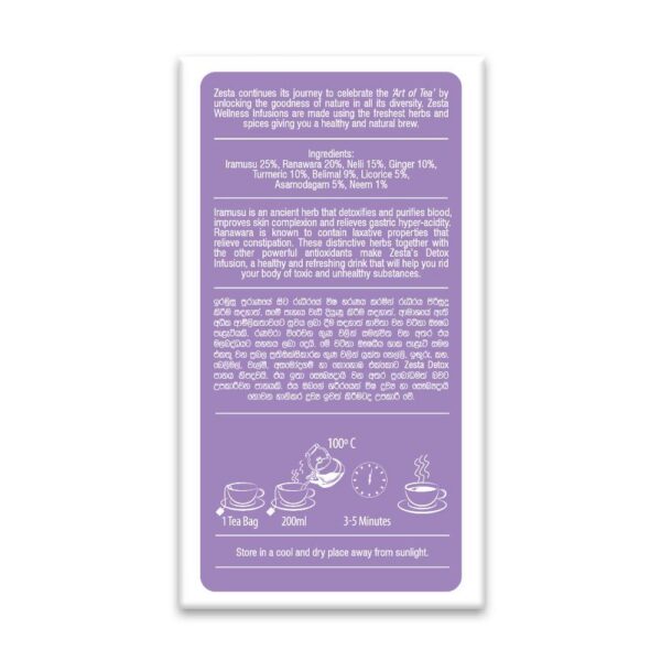 Ingredientes naturales hierbas Zesta Wellness infusión en bolsita