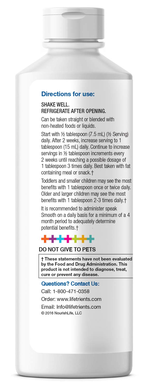 Detalles de ingredientes jarabe Lifetrients Speak+D Smooth naranja vainilla