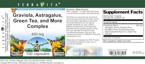 Ingredientes naturales en cápsulas de Graviola y Astrágalo