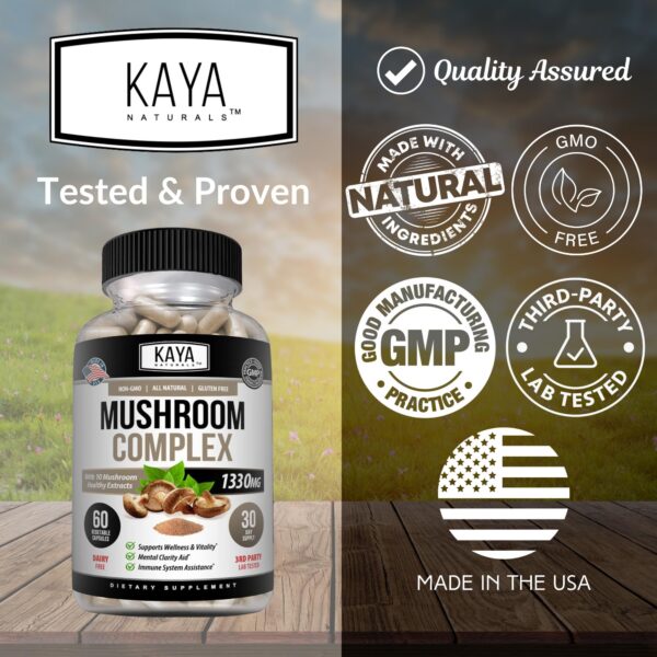 Ingredientes naturales en cápsulas de Kaya Naturals complejo hongos