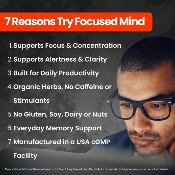 Version 1.0.0 Ingredientes natural de Focused Mind suplemento para la memoria