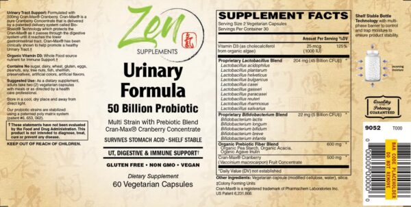 Ingredientes naturales en fórmula probiótica urinaria Zen