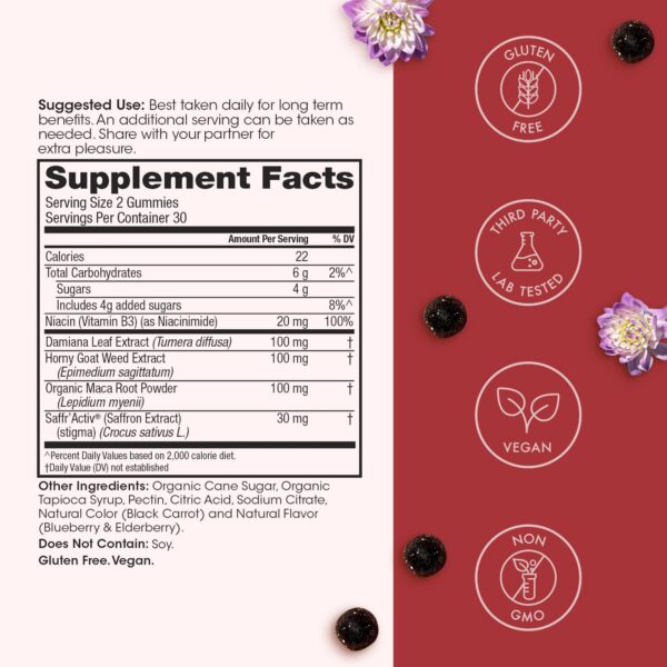 Ingredientes naturales en las gomitas Love Bites para mujeres