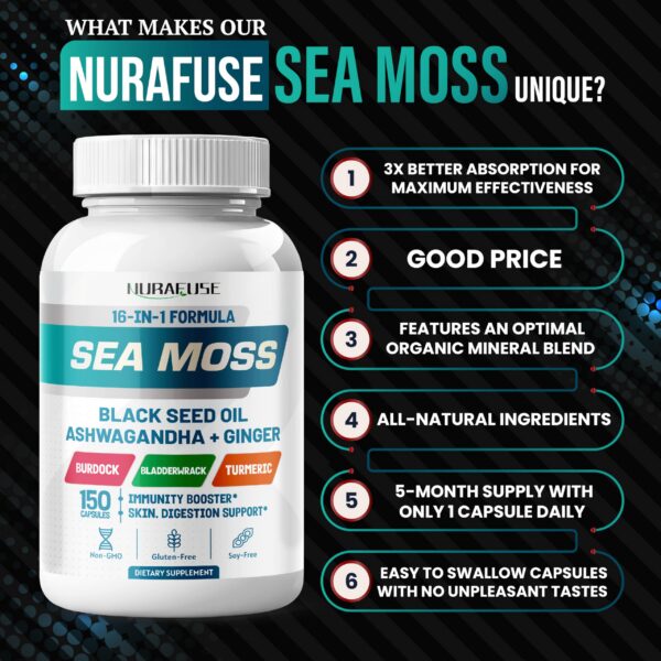 Ingredientes naturales Nurafuse Sea Moss 16-en-1