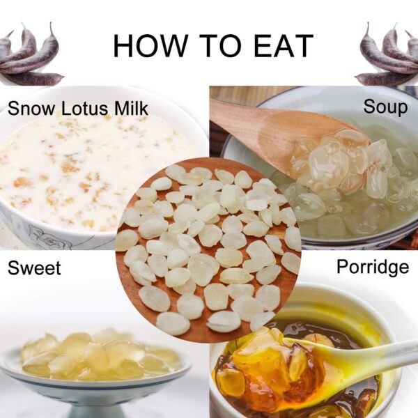 Ingredientes naturales para sopas y té como semillas de loto y gomitas