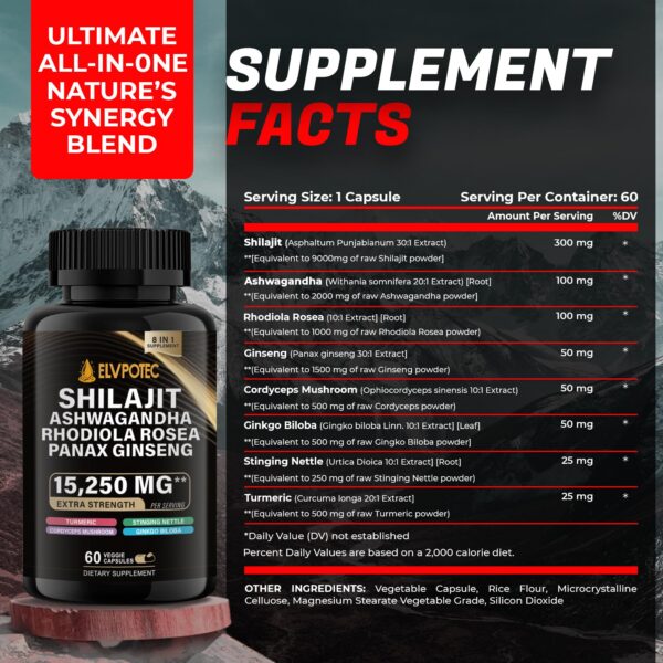 Ingredientes naturales en suplemento Elvpotec Shilajit