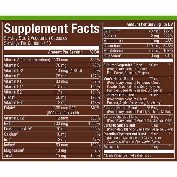 Ingredientes naturales para suplemento multivitamínico hombres 50+