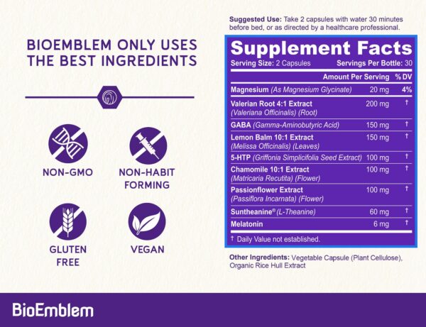Cápsulas herbales para dormir BioEmblem melatonina y GABA