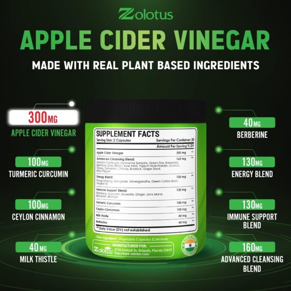 Ingredientes naturales vinagre sidra manzana Zolotus cápsulas