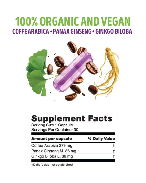 Ingredientes orgánicos café ginkgo biloba ginseng en suplemento Mayeksozom