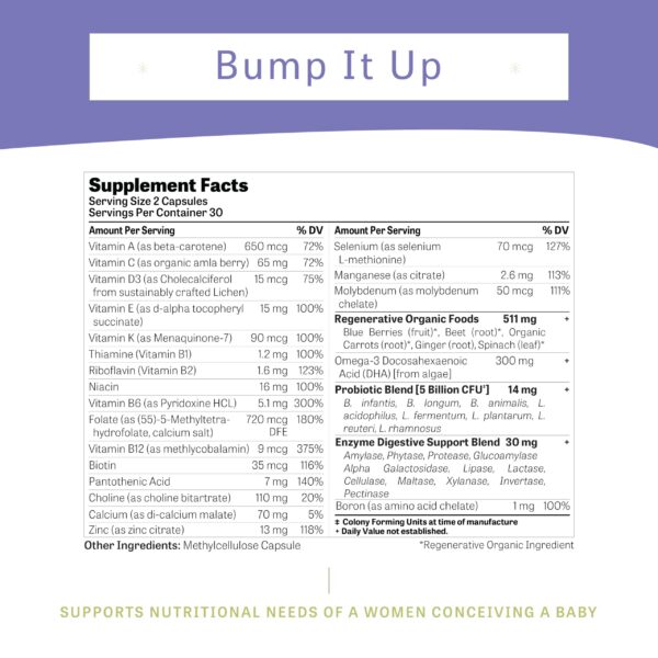 Ingredientes orgánicos y naturales para vitaminas prenatales