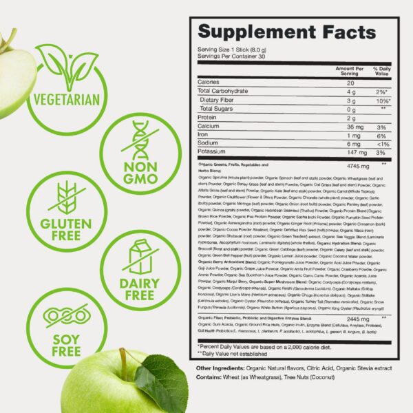 Ingredientes orgánicos super greens Zena Nutrition en polvo