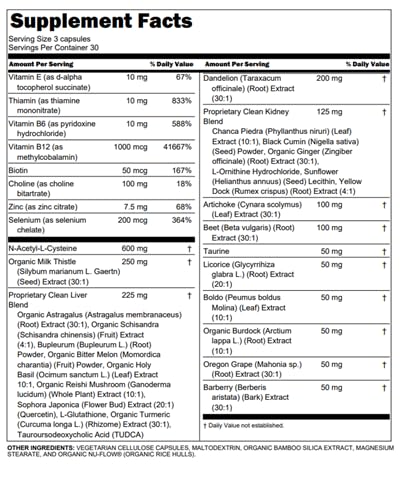 Ingredientes orgánicos en suplemento hepático Clean Nutra