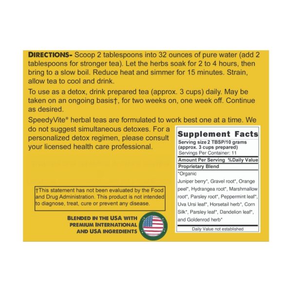Ingredientes orgánicos té herbal SpeedyVite Limpieza urinaria