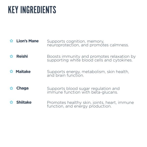 Ingredientes del Polvo de Hongos Revive MD: Melena de León, Reishi