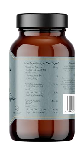 Detalle ingredientes naturales Reishi, Kava y Pasiflora en cápsulas