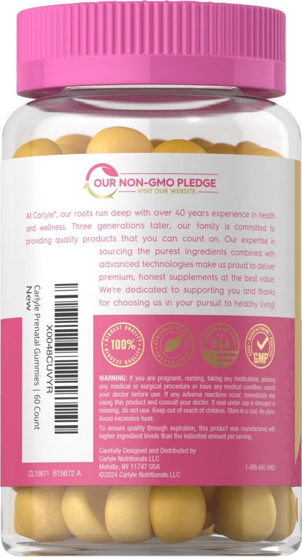 Ingredientes y tabla nutricional gomitas Carlyle prenatal