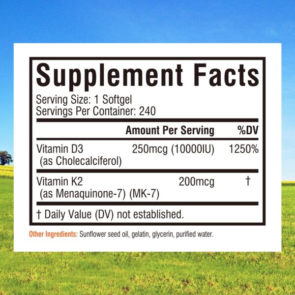 Etiquetas de producto D3 K2 y detalles