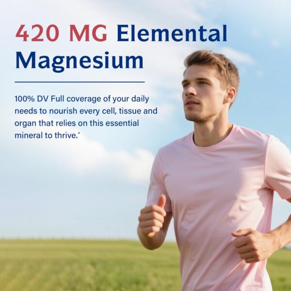 Etiqueta frontal destacando 420 mg de magnesio por porción