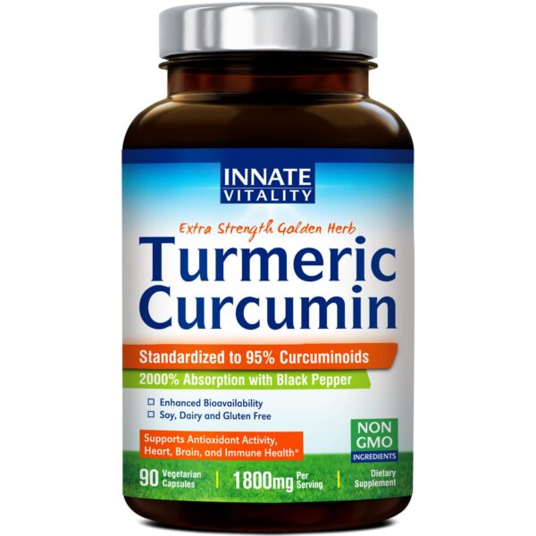 Suplemento Innate Vitality cúrcuma 1800 mg con pimienta negra frasco