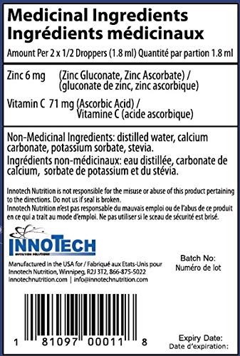 Etiqueta del zinc líquido iónico Innotech Nutrition