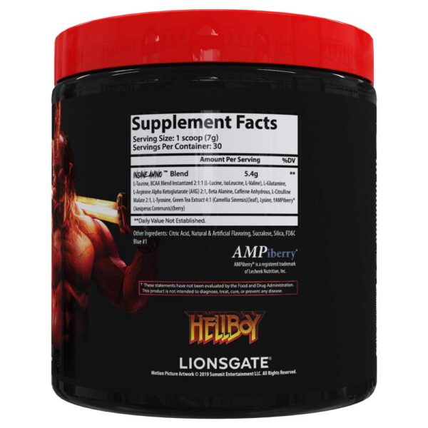 Etiqueta frontal del producto Insane Amino Hellboy