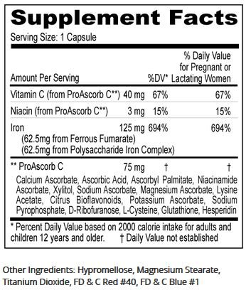 Etiqueta de producto Integra Iron en empaque rojo