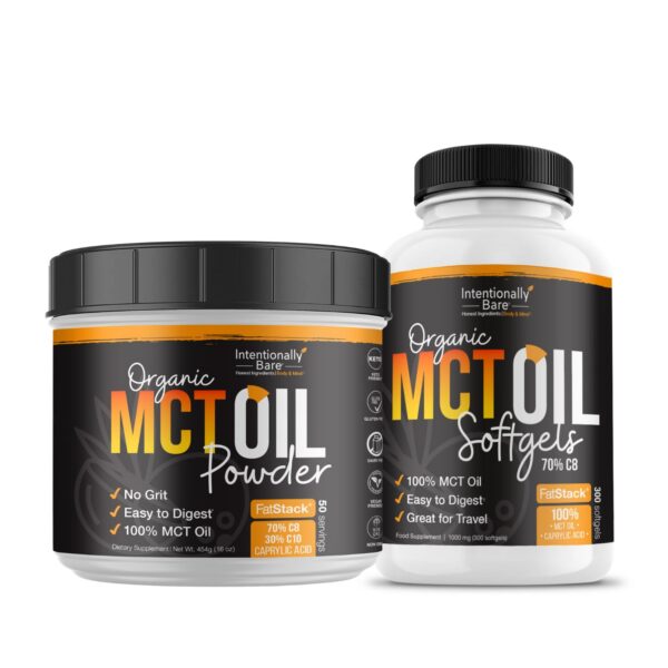 Version 1.0.0 Frente del conjunto polvo MCT y cápsulas