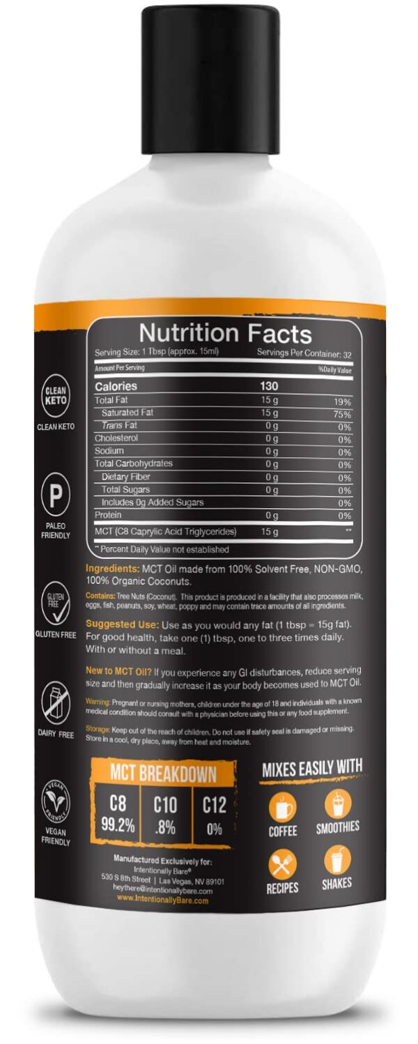 Etiqueta lateral de Intentionally Bare C8 MCT Oil