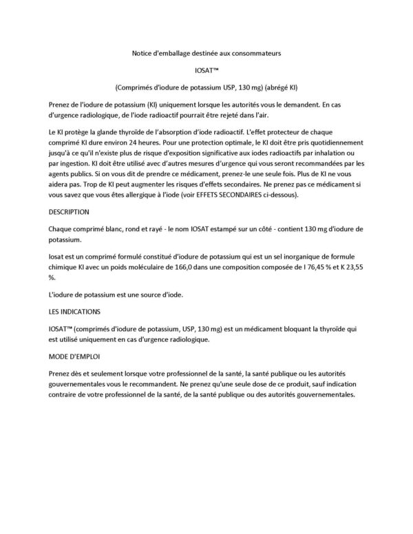 IOSAT Potassium Iodide 130 mg tabletas etiqueta