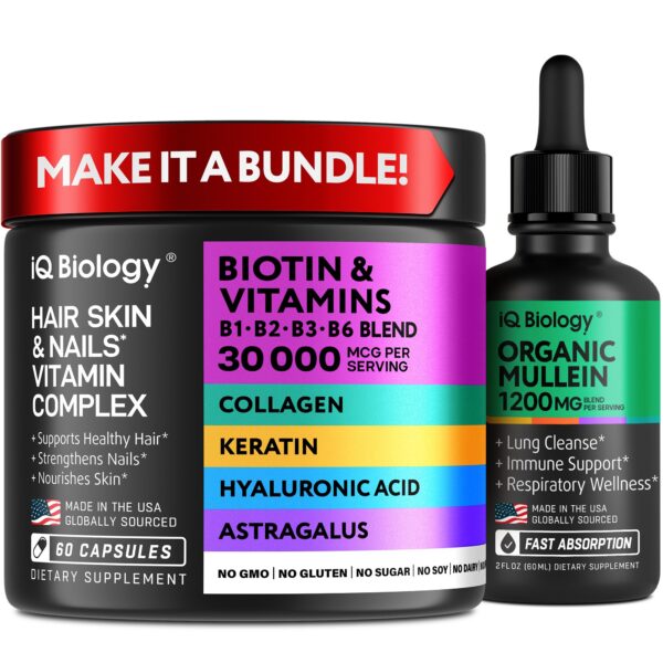 Frente del paquete IQ Biology Biotina 10000 mcg