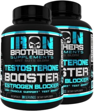 Frasco del suplemento Iron Brothers Estrogen Blocker con etiqueta