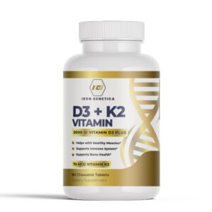 Frente de etiqueta Iron Genetica D3 K2 tabletas masticables