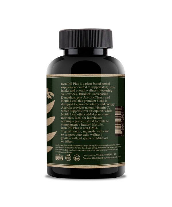 Vista lateral de la etiqueta de Iron Pill Plus