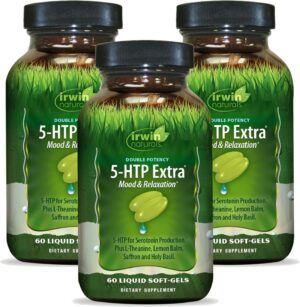 Frente del envase Irwin Naturals 5-HTP Extra