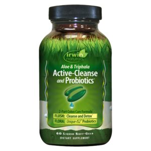 Frasco de Irwin Naturals Aloe y Triphala 60 cápsulas líquidas