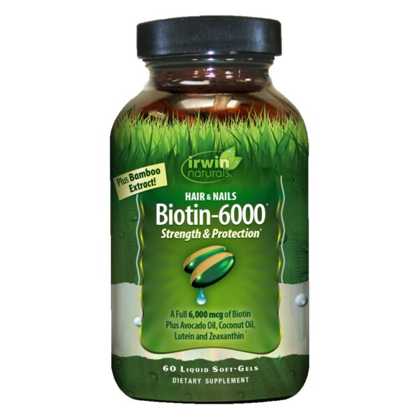 Version 1.0.0 Irwin Naturals biotina 6000 mcg 60 softgels para piel cabello uñas
