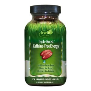 Botella Irwin Naturals Energía Triple-Boost sin cafeína 75 softgels