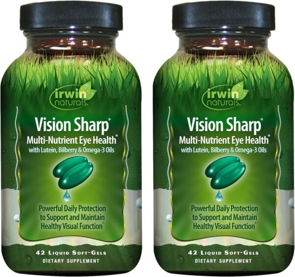 Version 1.0.0 Frasco de Irwin Naturals Vision Sharp con cápsulas gel suave líquidas