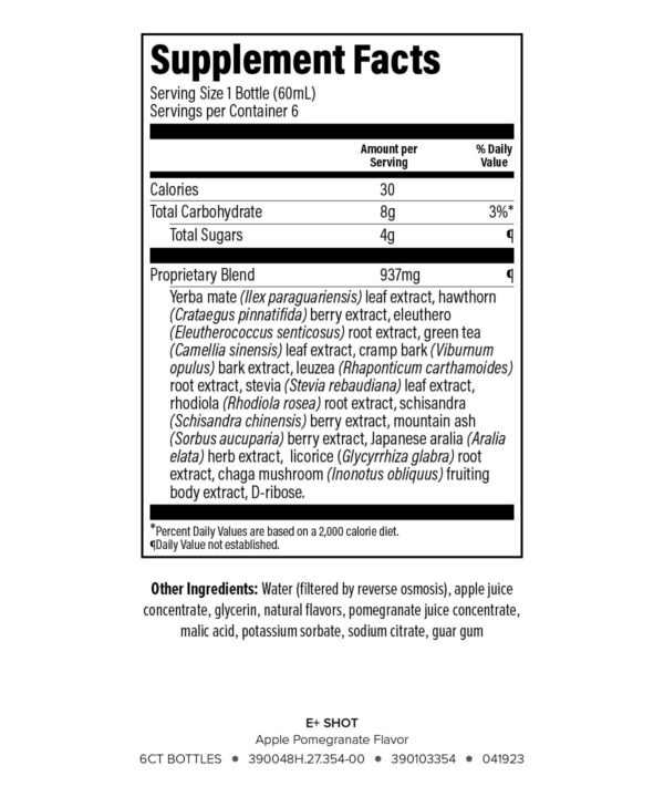 Version 1.0.0 Etiqueta detallada de Isagenix E+ Shot