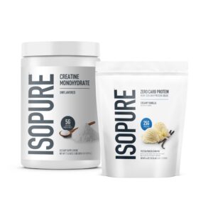 Conjunto Isopure proteína aislada y creatina vainilla frontal