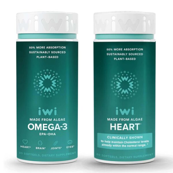 Frascos del bundle Iwi Omega-3 y Heart Omega-3
