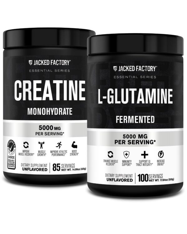 Frente de Jacked Factory Creatina Monohidrato con L-Glutamina