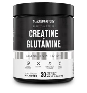 Frasco frontal de Jacked Factory Creatine + Glutamine 30 porciones