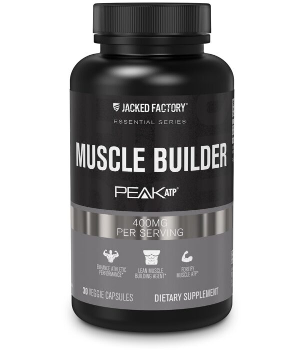 Frente del frasco Jacked Factory Essentials Muscle Builder