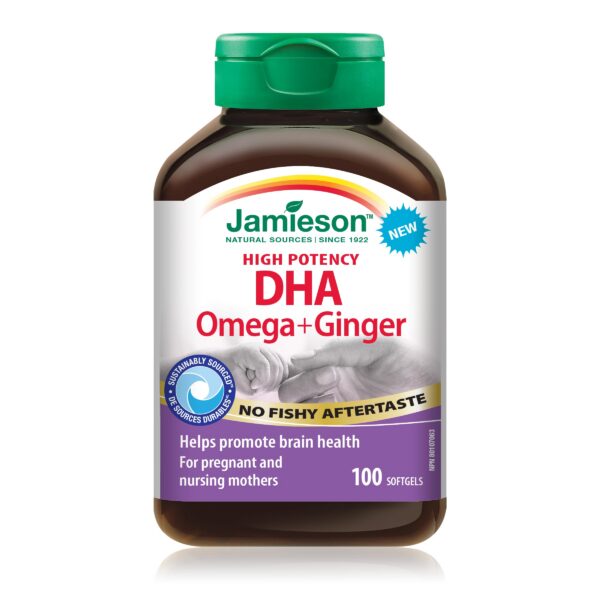 Frente de Jamieson DHA Omega-3 y Jengibre 100 cápsulas