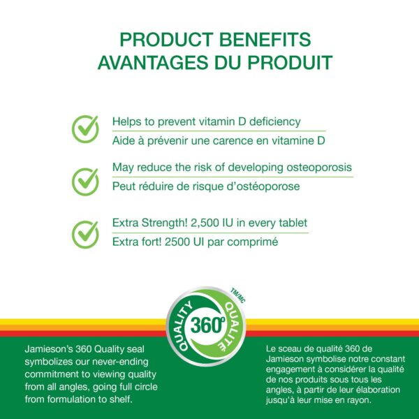 Tabletas Jamieson Vitamina D-3 2500 UI