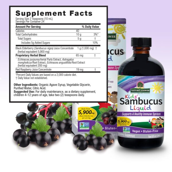 Version 1.0.0 Jarabe Saúco infantil Nature's Answer botella y caja