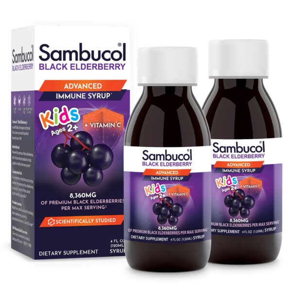 Botella de jarabe de saúco negro para niños Sambucol 4 oz